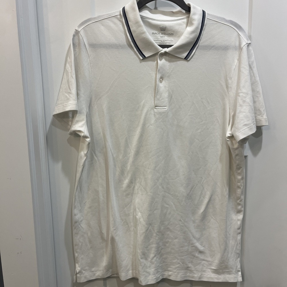 Mack Weldon Silver Pique Polo Men's Size Large Short Sleeve White